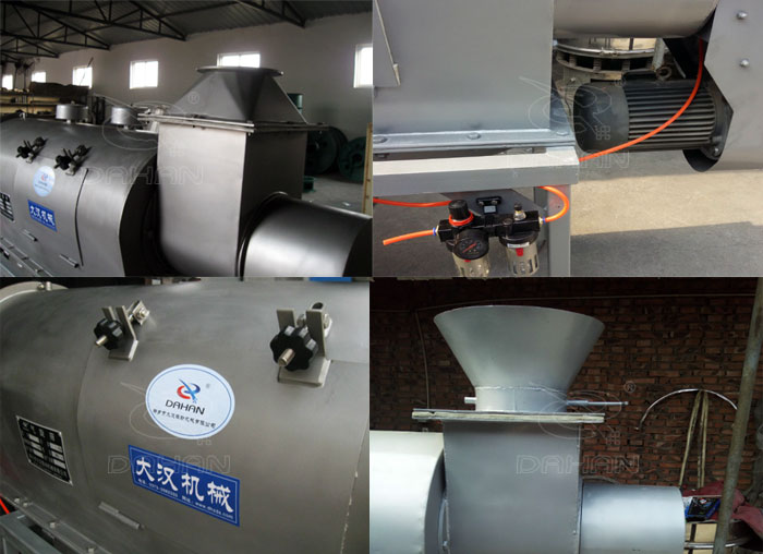 氣旋篩：電機，進料口，氣壓裝置等特寫圖片