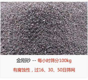 篩分金剛砂每小時100kg，有腐蝕性，過16、30、50目篩網