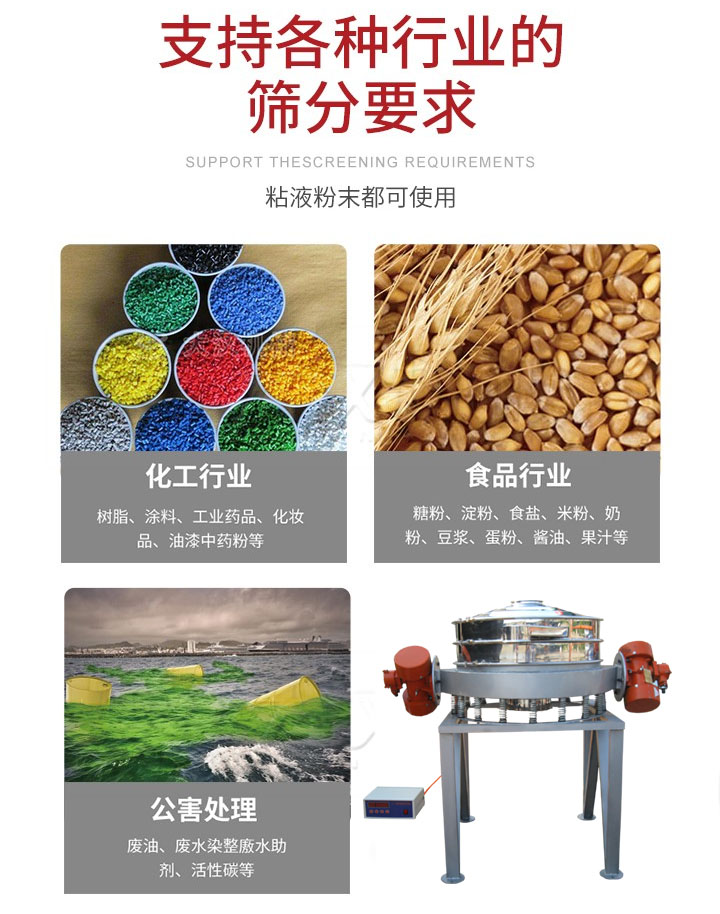 直排篩適用行業：化工行業，食品行業，金屬行業，以及公害處理等行業。支持各種行業的篩分要求。