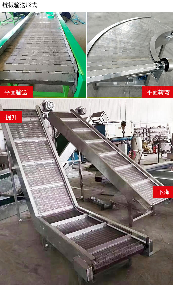 鏈板輸送機平面輸送，平面拐彎，提升等運行現場圖片